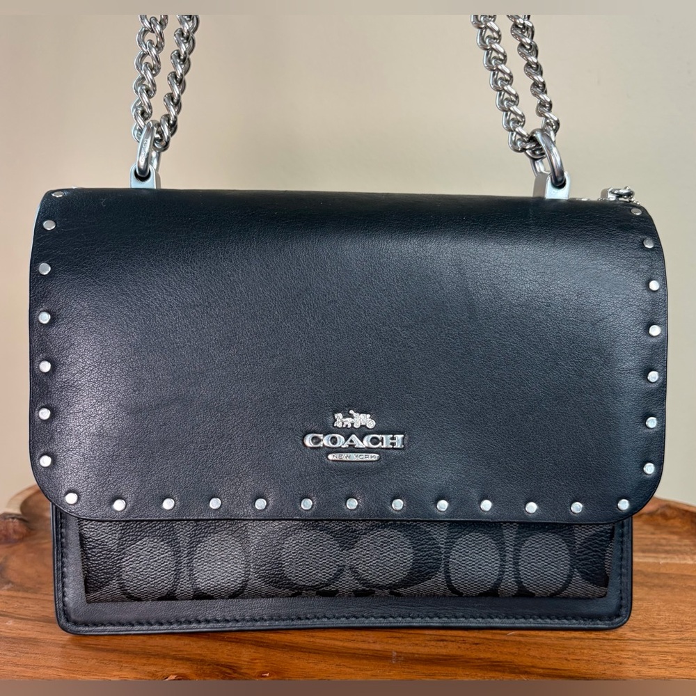 Coach Klare Black Signature Leather Rivets Crossbody Shoulder Purse 90400 EUC - Picture 16 of 17